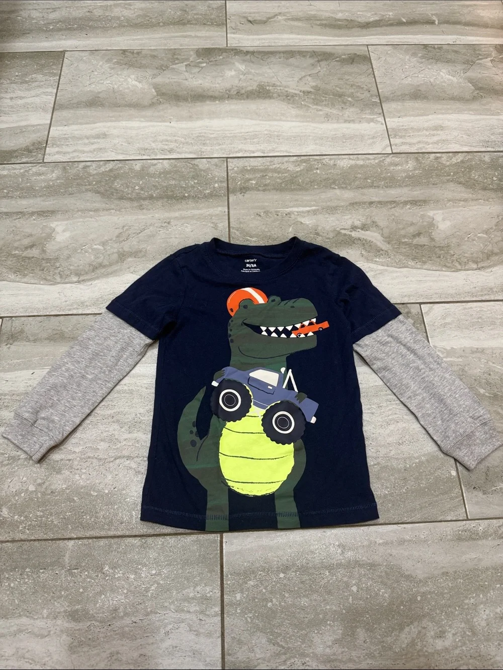 Carter's Navy & Gray Dino Truck Layered-Look Long Sleeve Tee